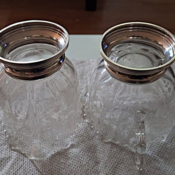 Depression Glass Chantilly Sugar & Creamer with Sterling Base by Cambridge - Picture 4 of 10